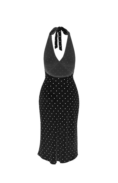 Gloria Polka Dot Halter Dress Black Black Coral – Black Coral xo
