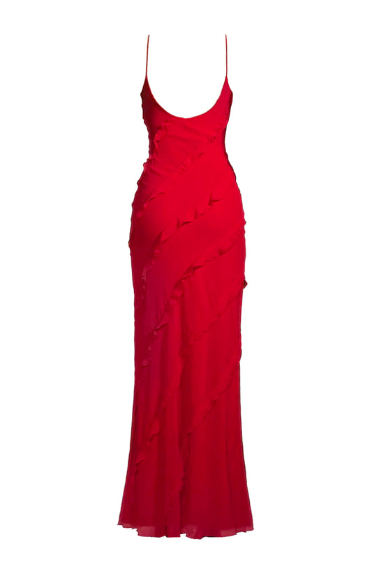 Roshana Ruffle Maxi Dress Red