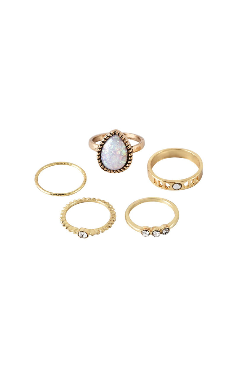 Gold Boho White Stone Crystal Ring Set