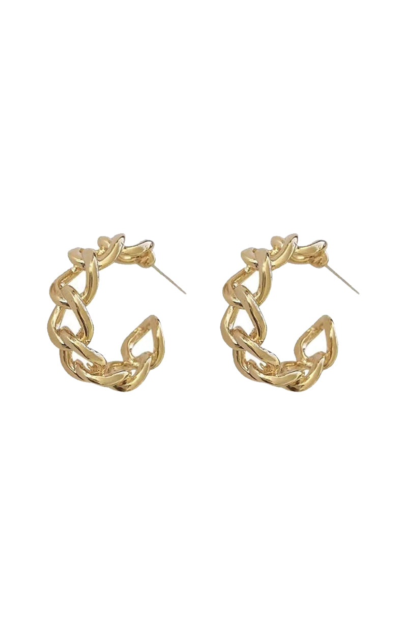 Gold Chain Hoop Earrings Black Coral xo