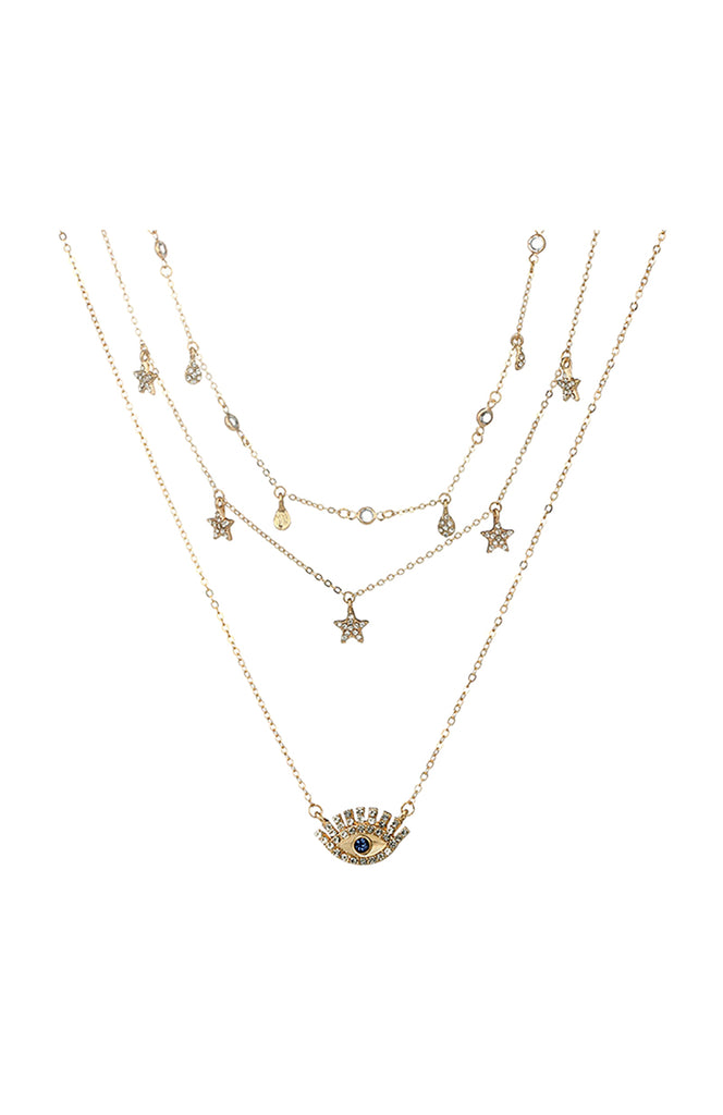 Gold Teardrop, Star and Turkish Eye Necklace