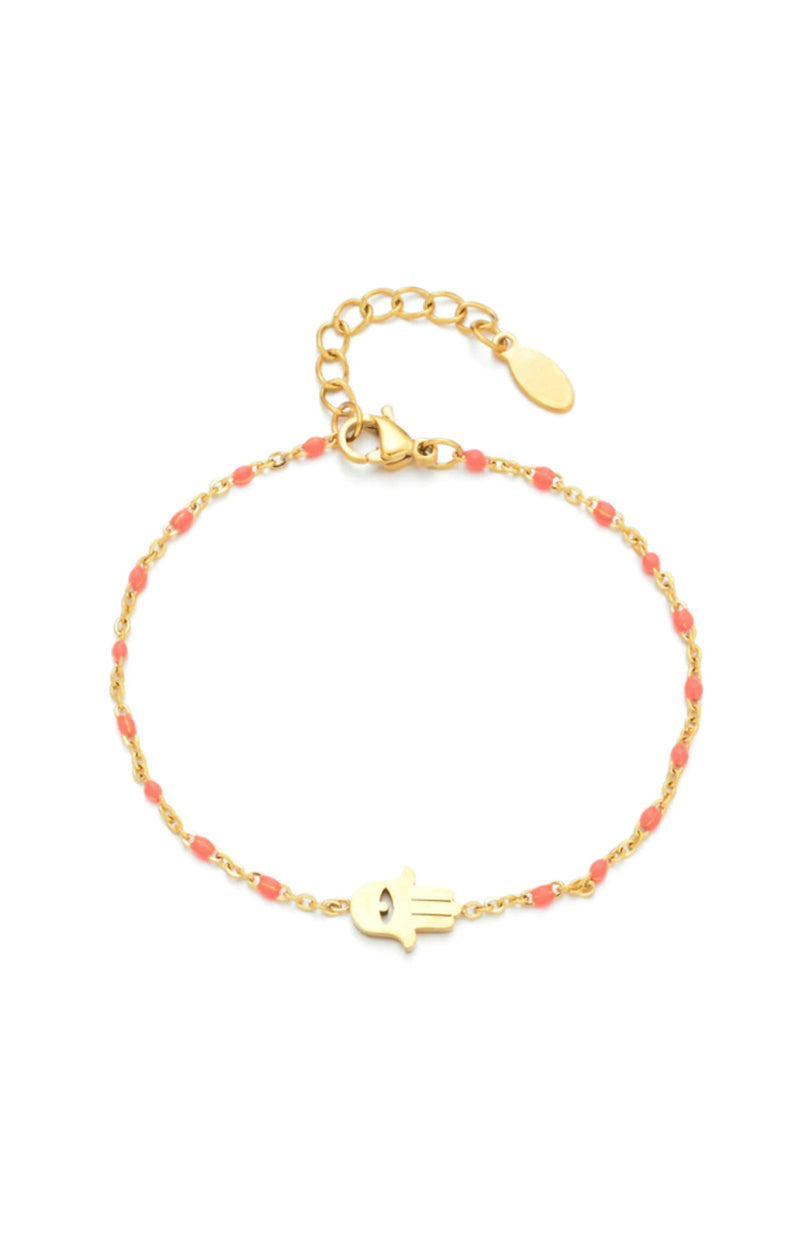 Gold & Pink Hamsa Hand Bracelet