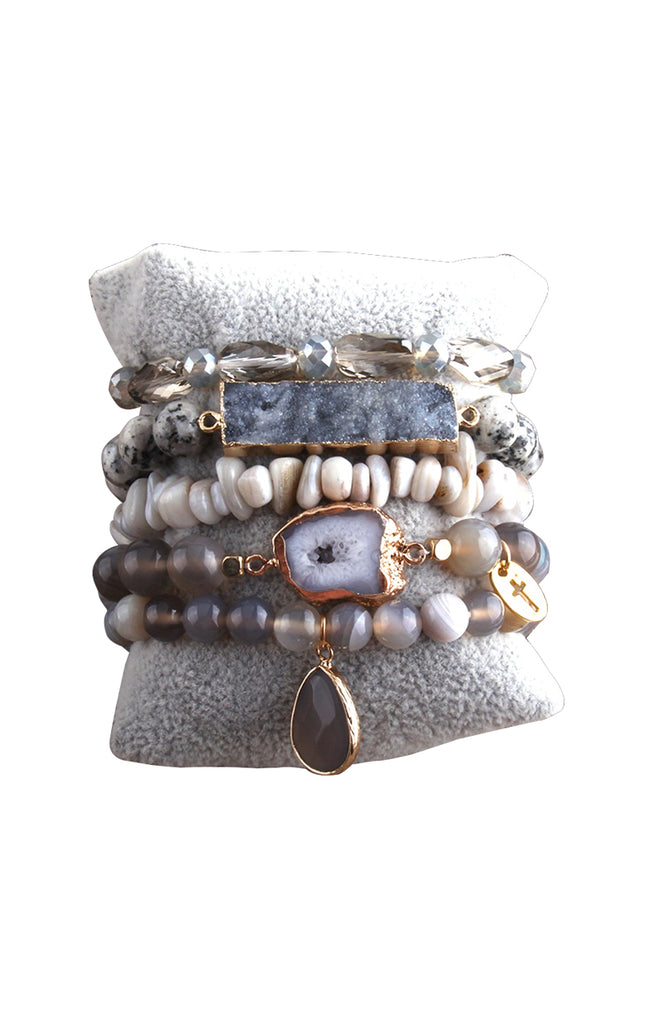 Grey Natural Stone Bracelet Set