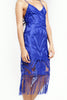 Blue Backless Lace Party Midi Dress with Fringe 