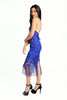 Blue Backless Lace Party Midi Dress with Fringe 
