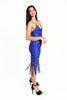 Blue Backless Lace Party Midi Dress with Fringe 