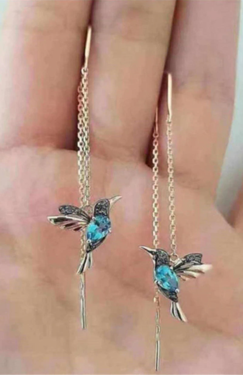 Silver Blue Butterfly Threader Earrings