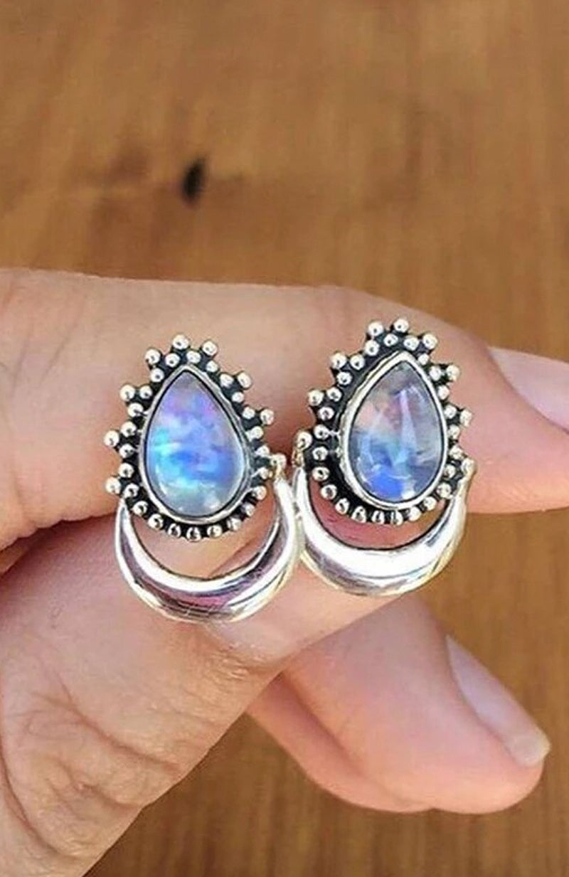 Silver Crescent Moonstone Earrings