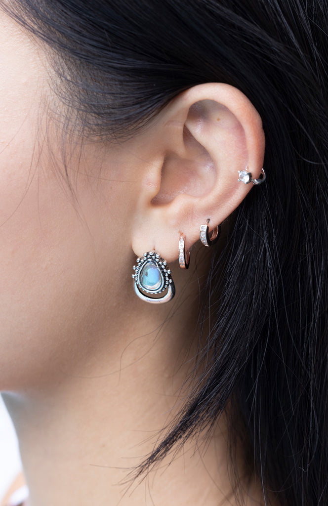 Silver Crescent Moonstone Earrings