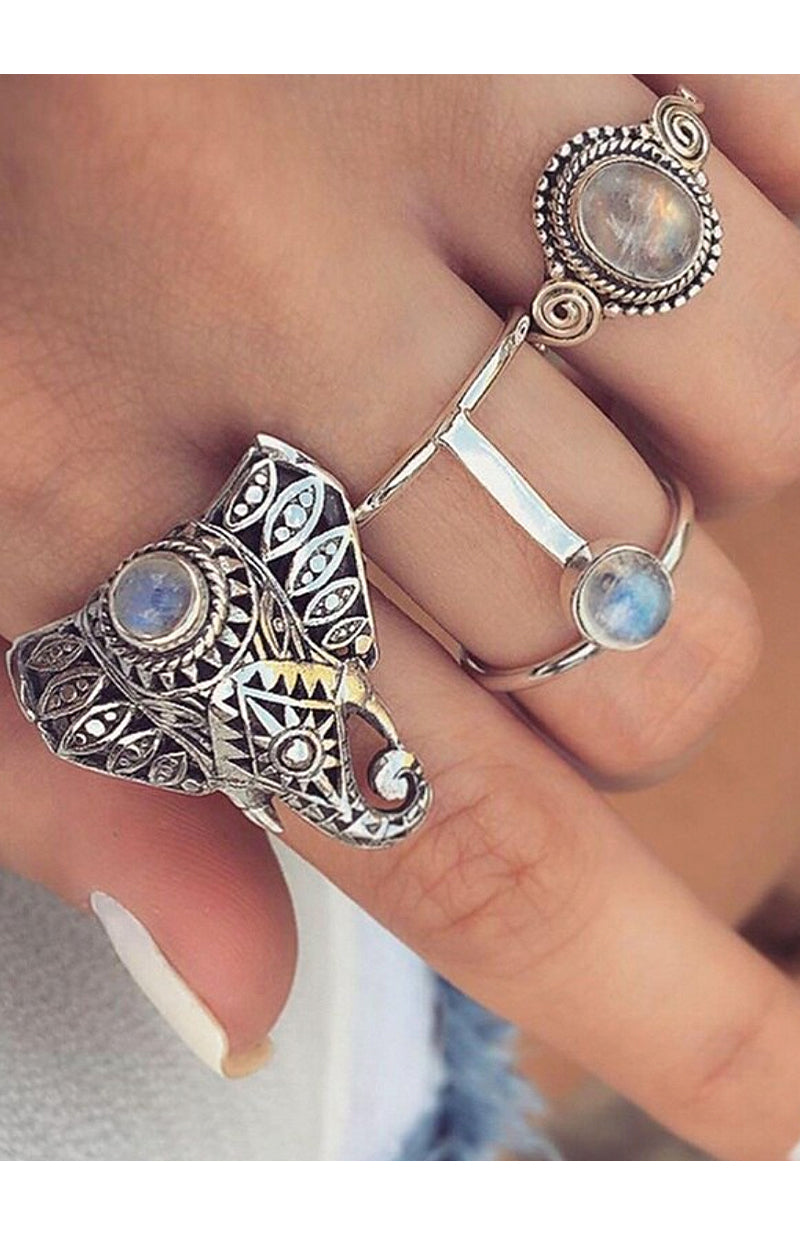 Silver Elephant Ring Set