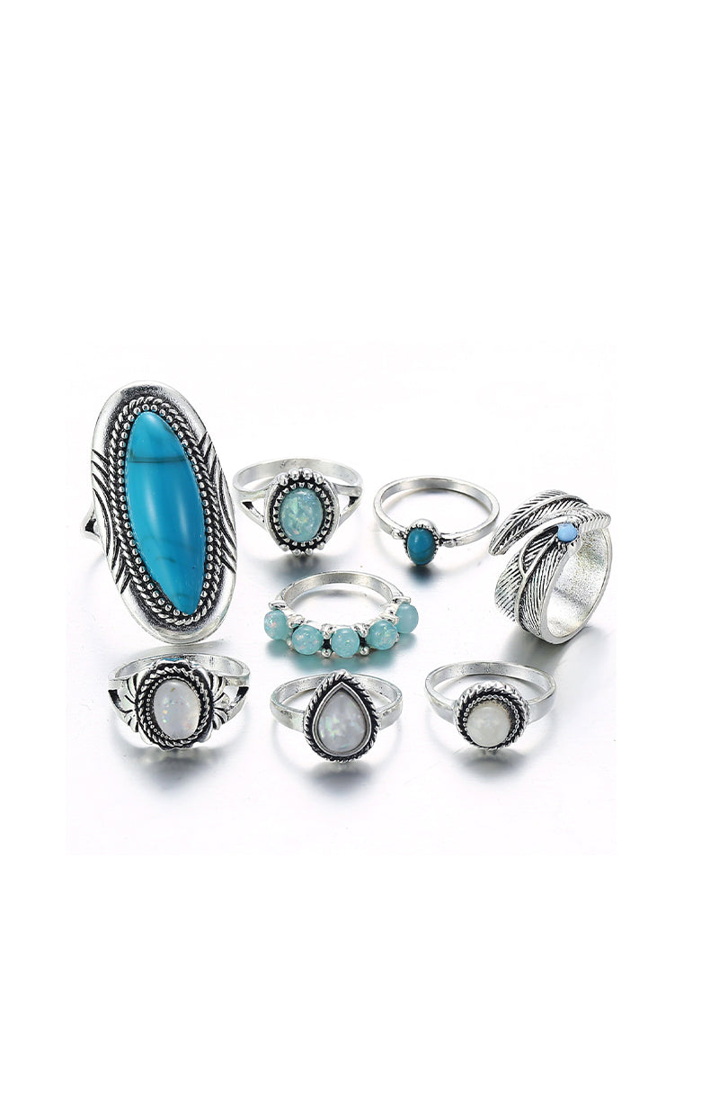 Silver Turquoise & Moonstone Ring Set